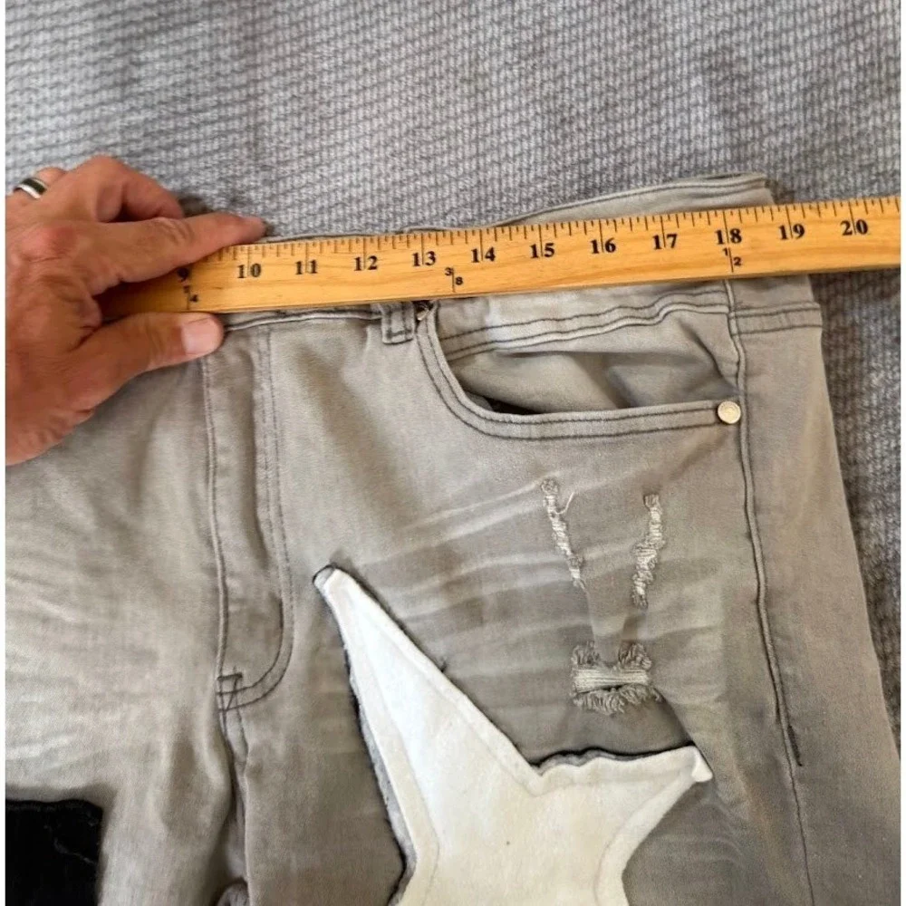 Rockstar Original Flare Denim Jeans Khaki Tan Patchwork Stars Mens 38X35.